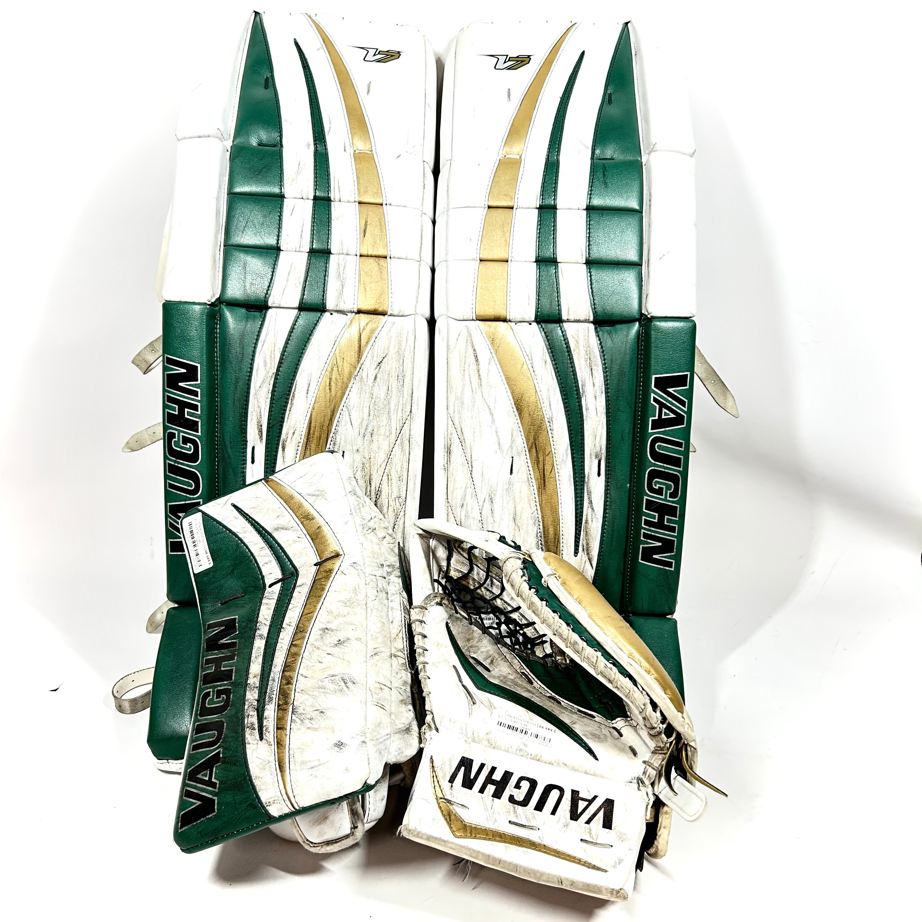 Vaughn Velocity V7 Pro XF Carbon – Pro Stock Gardien de but – Ensemble complet (Blanc/Vert/Or)